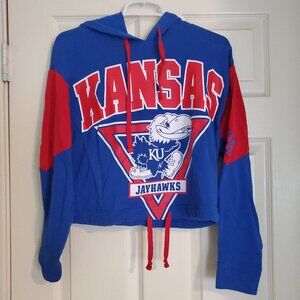 Victoria Secrets PINK KU Jayhawks Crop Hooded Sweat Top 5th & Ocean Kansas XS